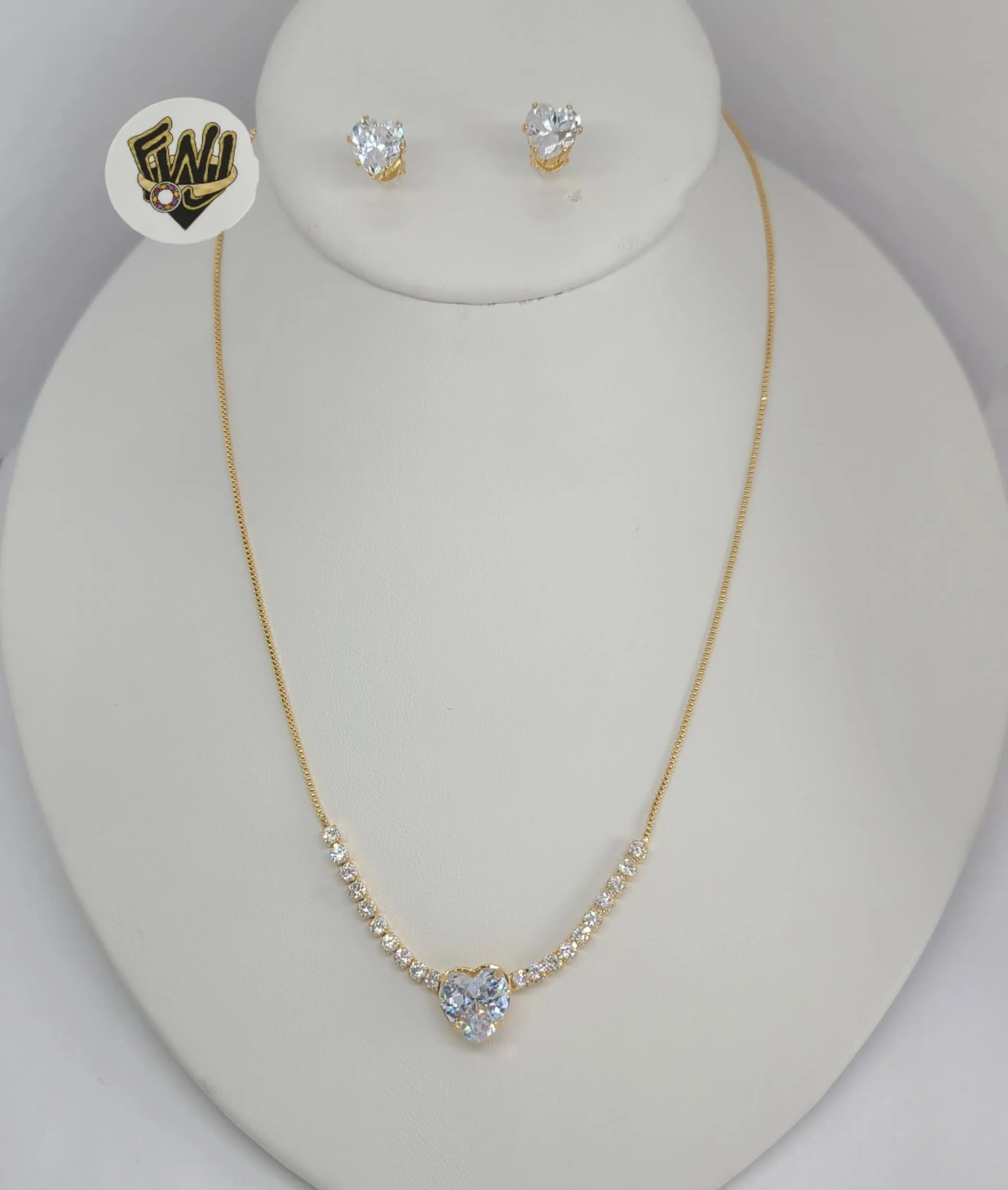 (1-6274-1) Gold Laminate - Box Link Heart Zircon Set - BGF