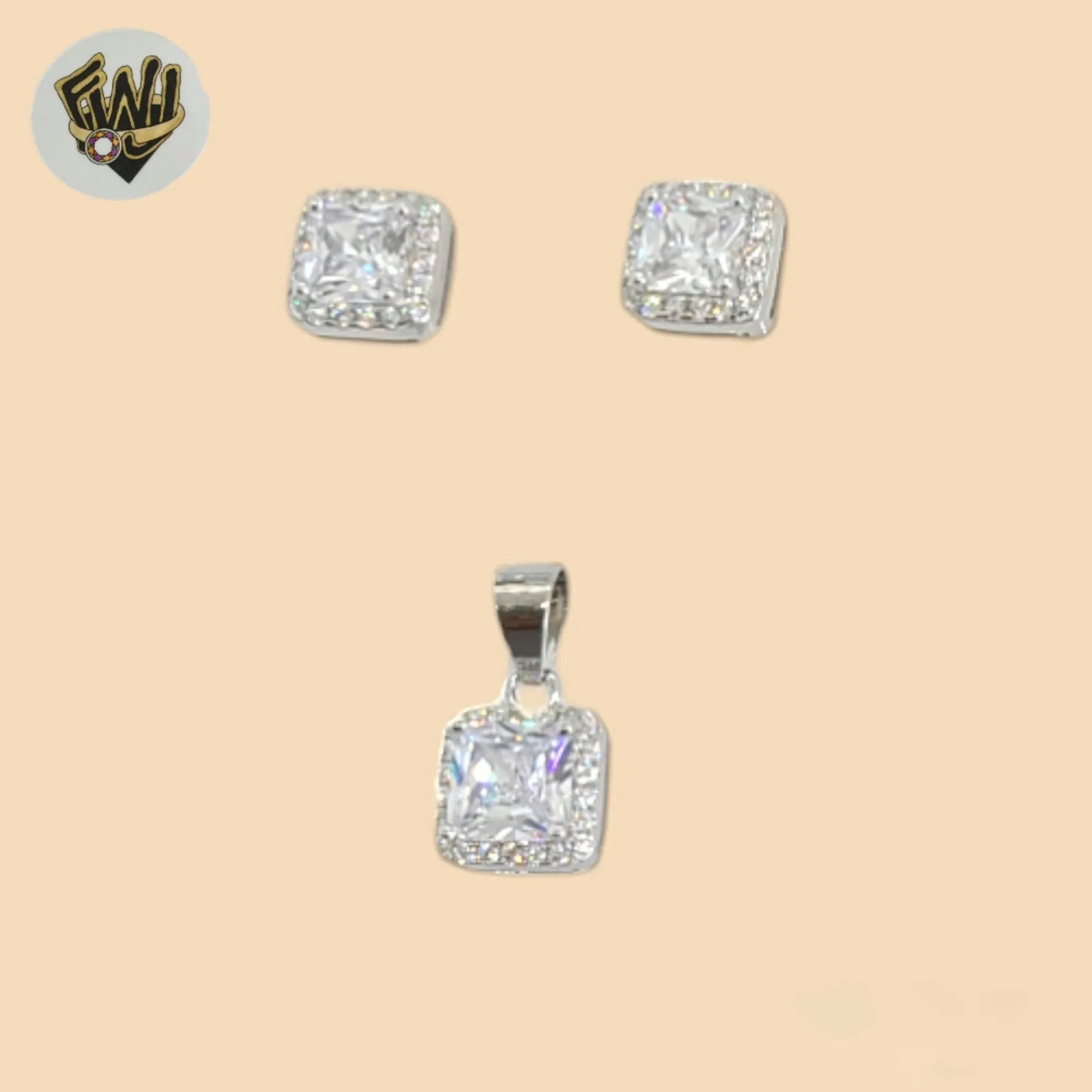 (2-6402) 925 Sterling Silver - Zircon Square Stone Set.