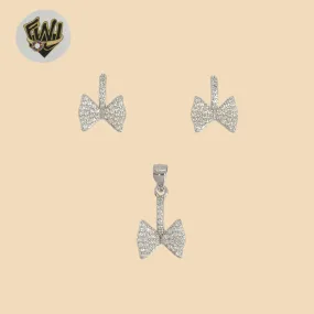 (2-6412) 925 Sterling Silver - Zircon Bow Set.