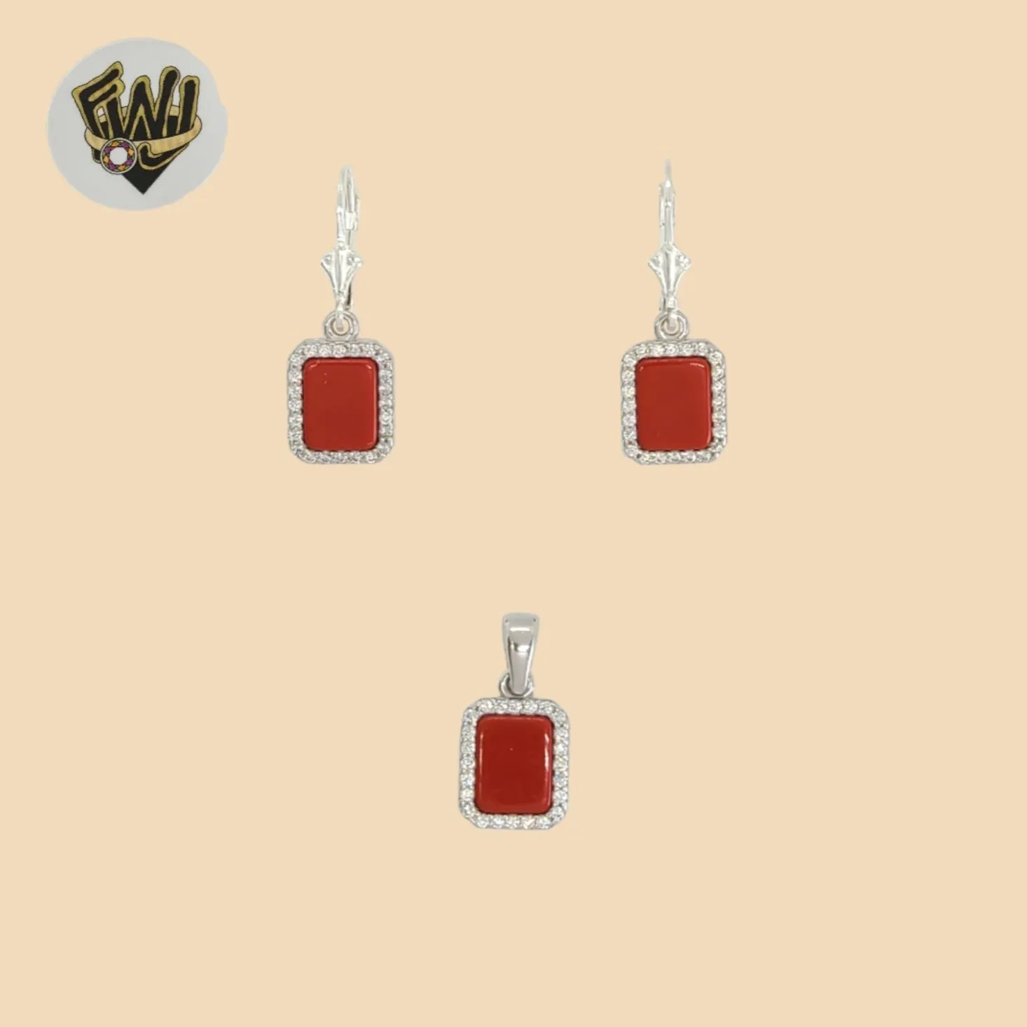 (2-6840) 925 Sterling Silver - Zircon Square Set.