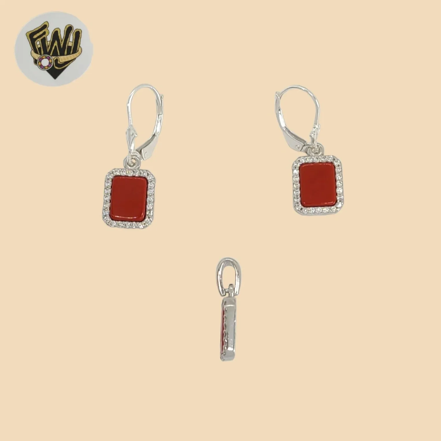 (2-6840) 925 Sterling Silver - Zircon Square Set.