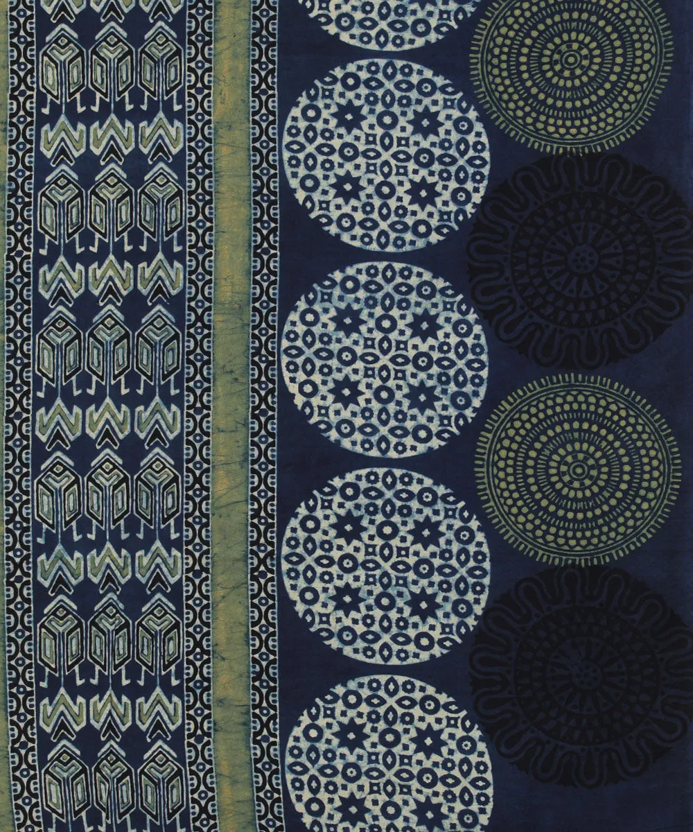 3m indigo green ajrakh hand printed cotton kurta material