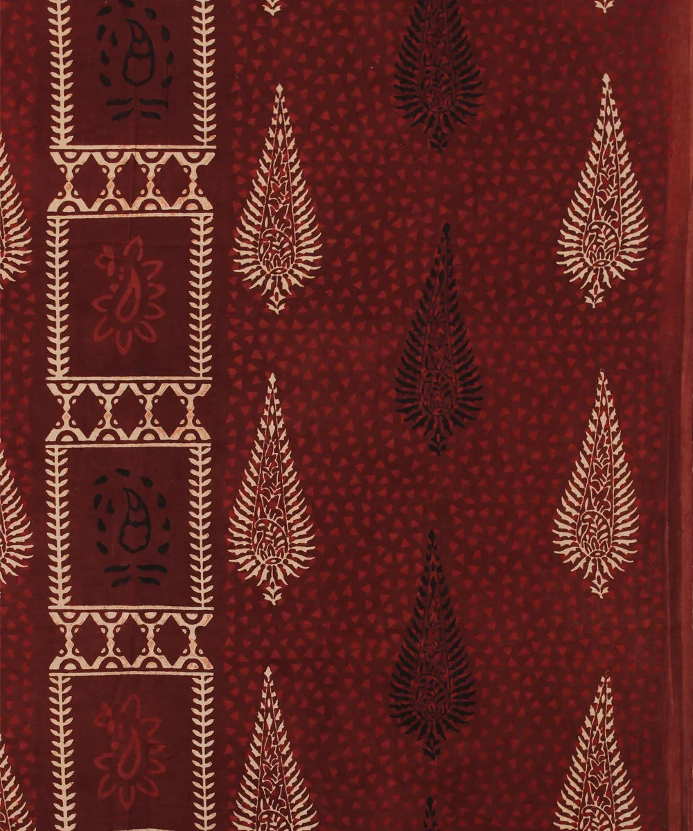 3m maroon hand printed ajrakh cotton kurta material