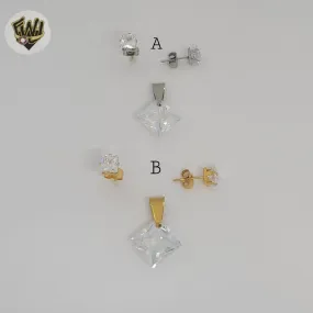 (4-9077) Stainless Steel - Zircon Stud Set.