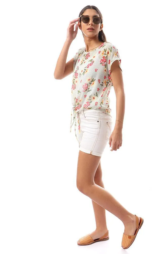 57082 Multicolour Floral Chiffon Blouse With Front Tie