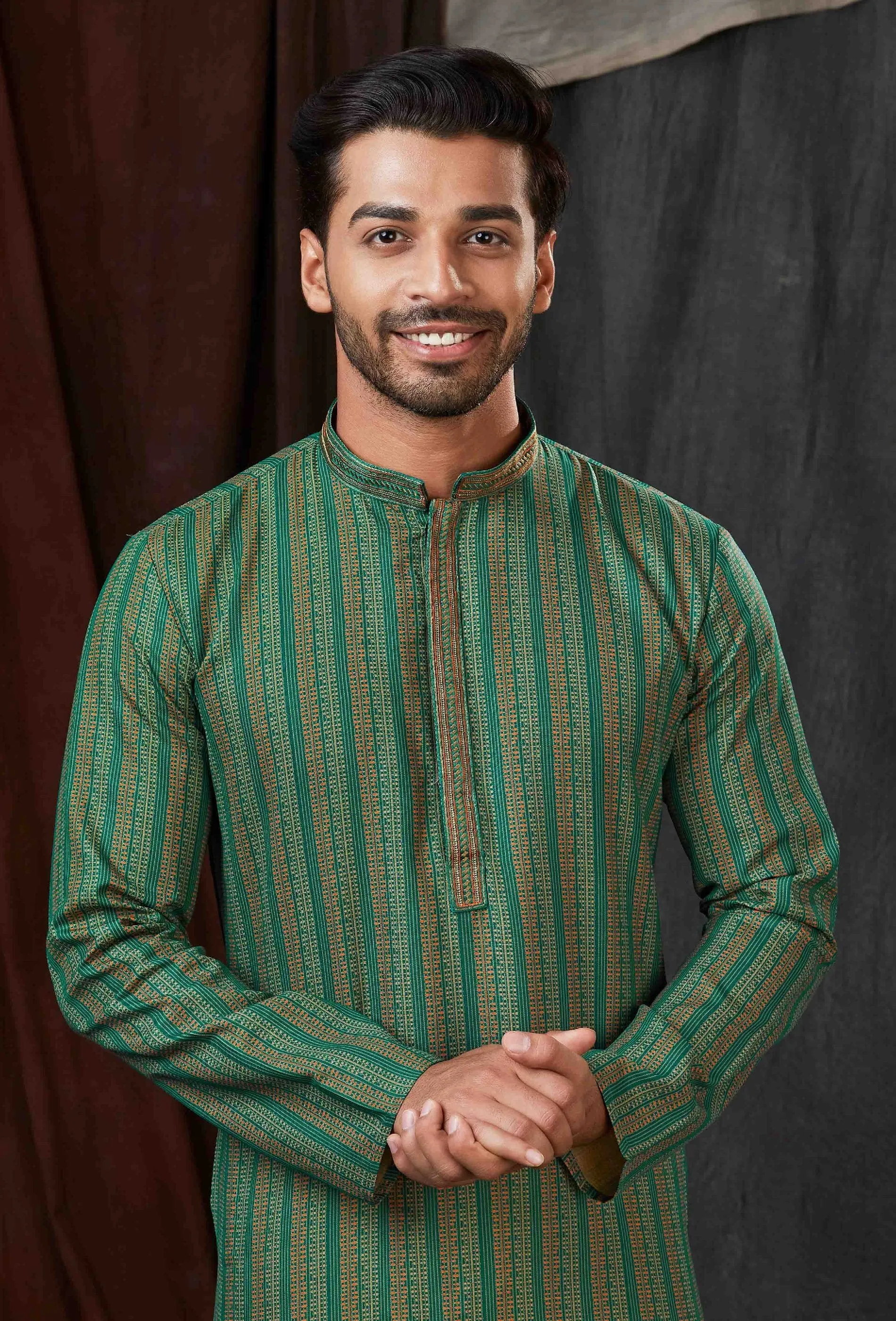 Attractive Green Color Poly Cotton Digital Printed Men's Kurta Sets