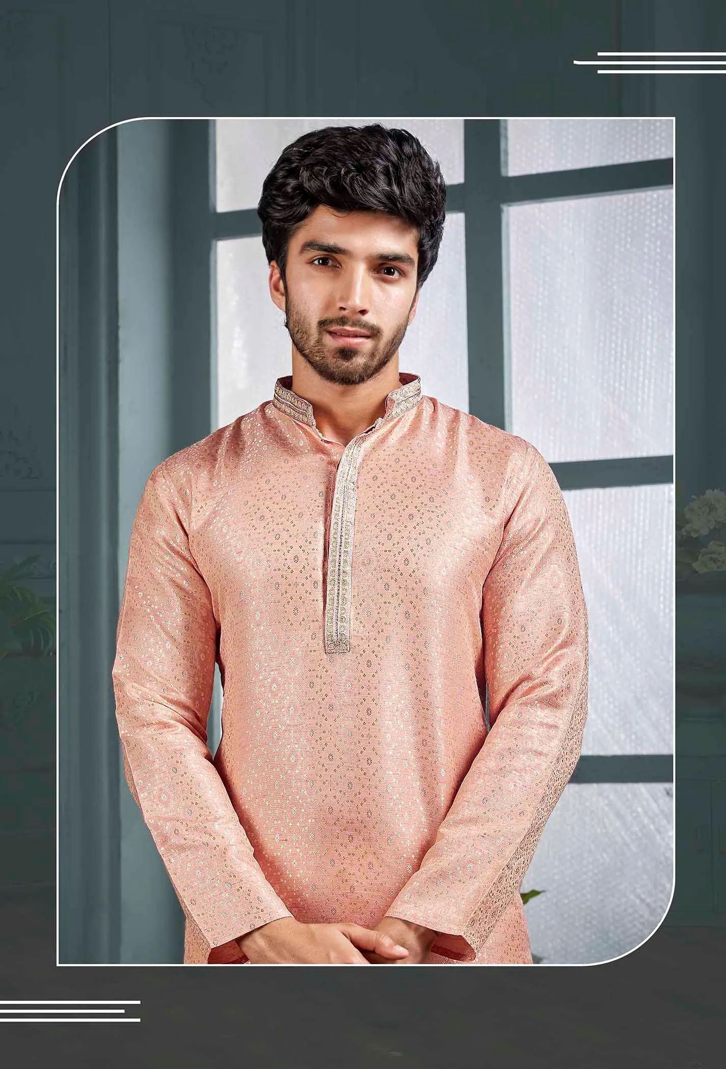 Attractive Light Pink Colored Poly Cotton Pajama Pant With Poly Jacquard Kurta Sets