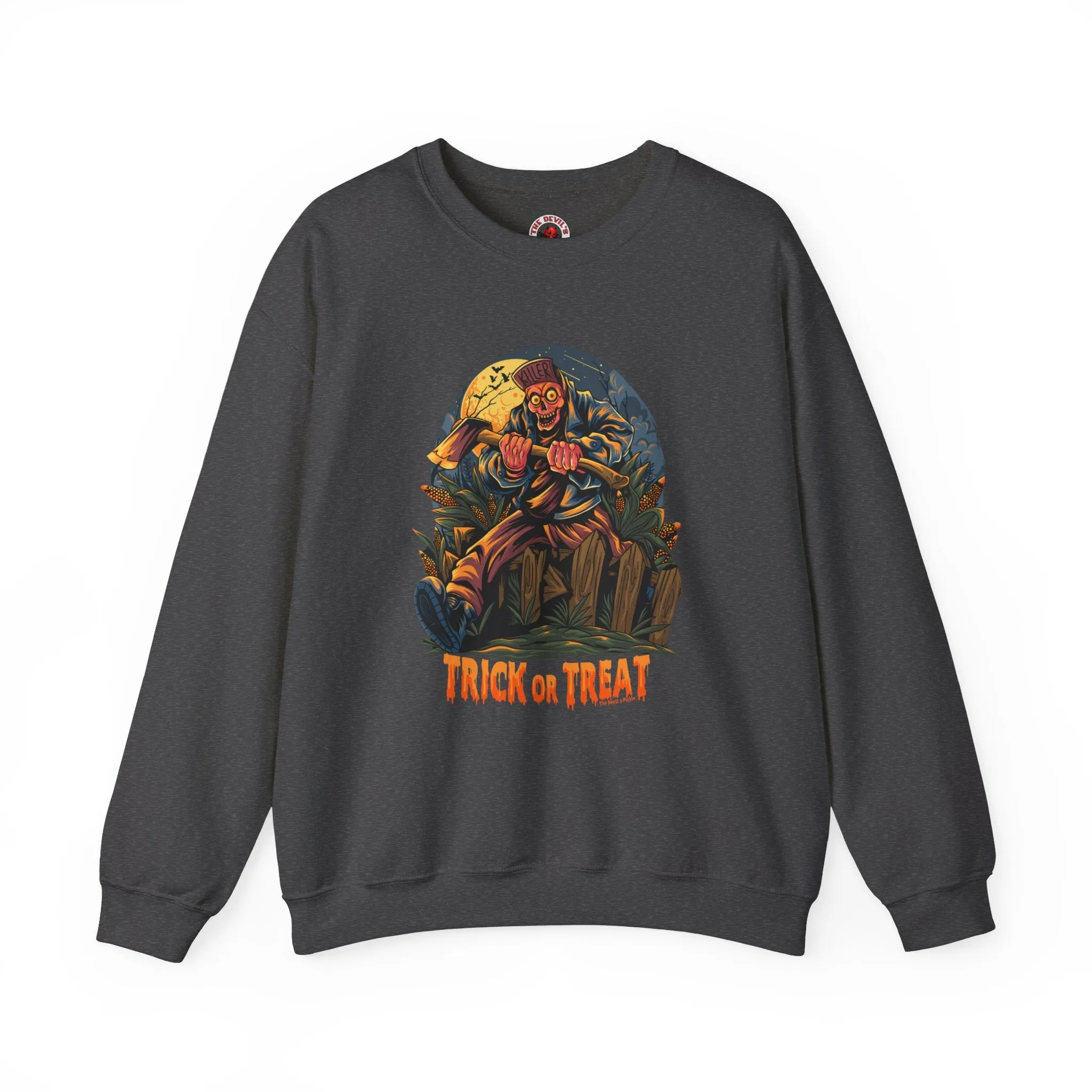 Axe Wielding Zombie Trick or Treat Crewneck Sweatshirt