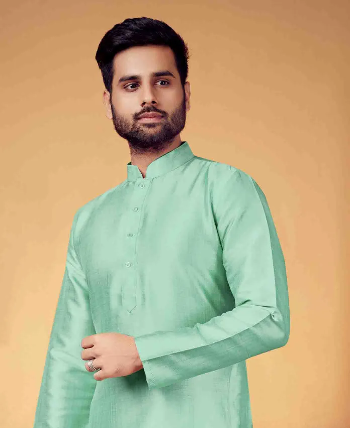 Beautiful Poly Blend Green Colored Party Wear Kurta Set