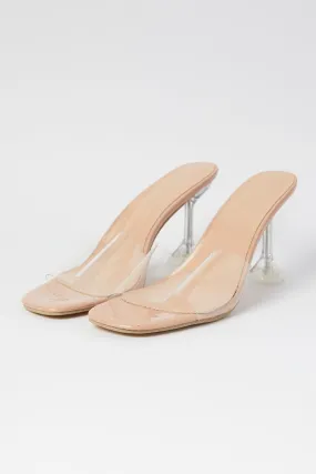 Beige Barely There Square Toe Mules