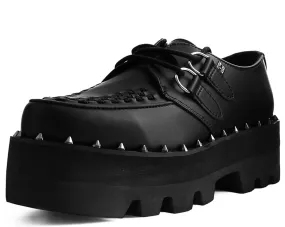 Black Faux Leather Dino Lug Sole Creeper