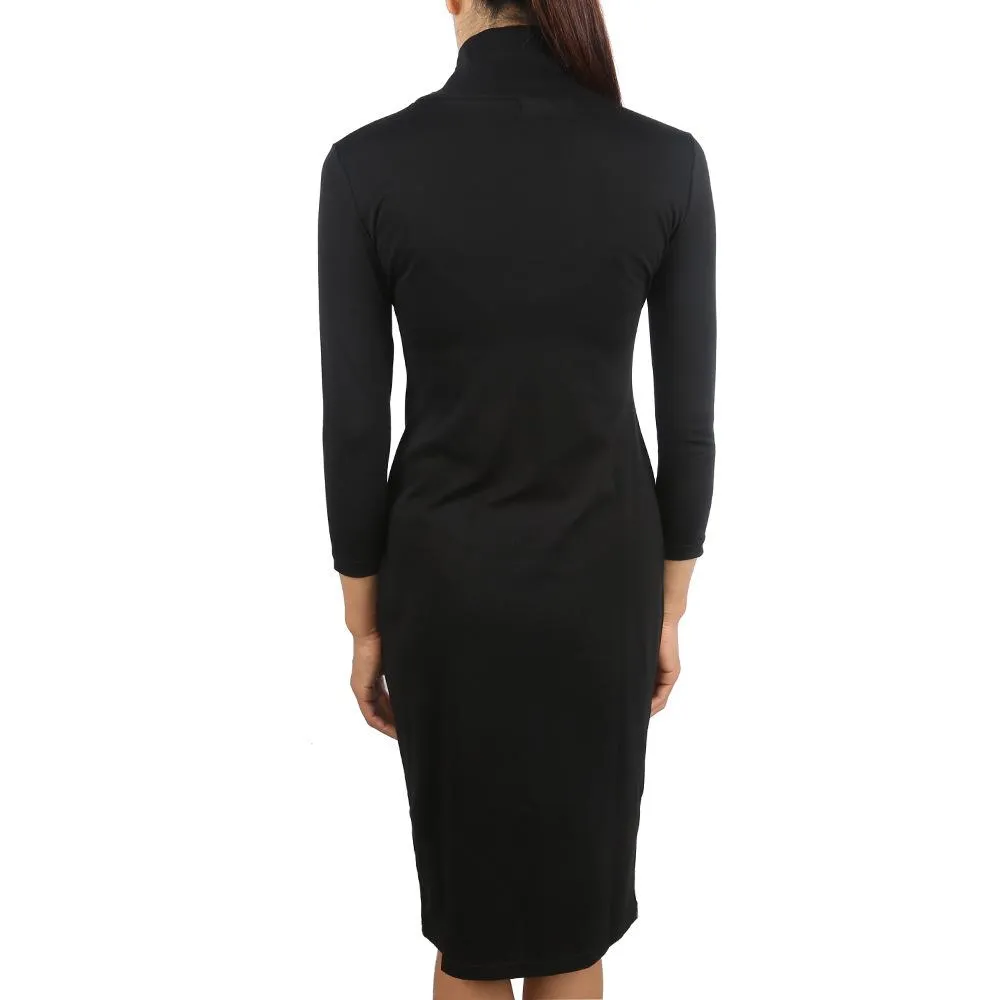 Black Three-Quarter Sleeve Mock Dress