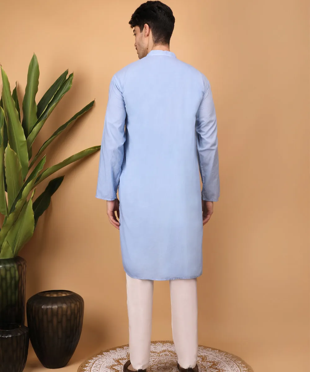 Blue hand embroidered cotton chikankari kurta