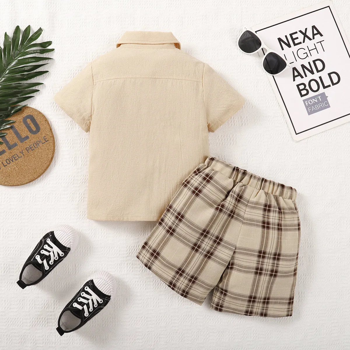 Boys' Solid Color Shirt checked Shorts