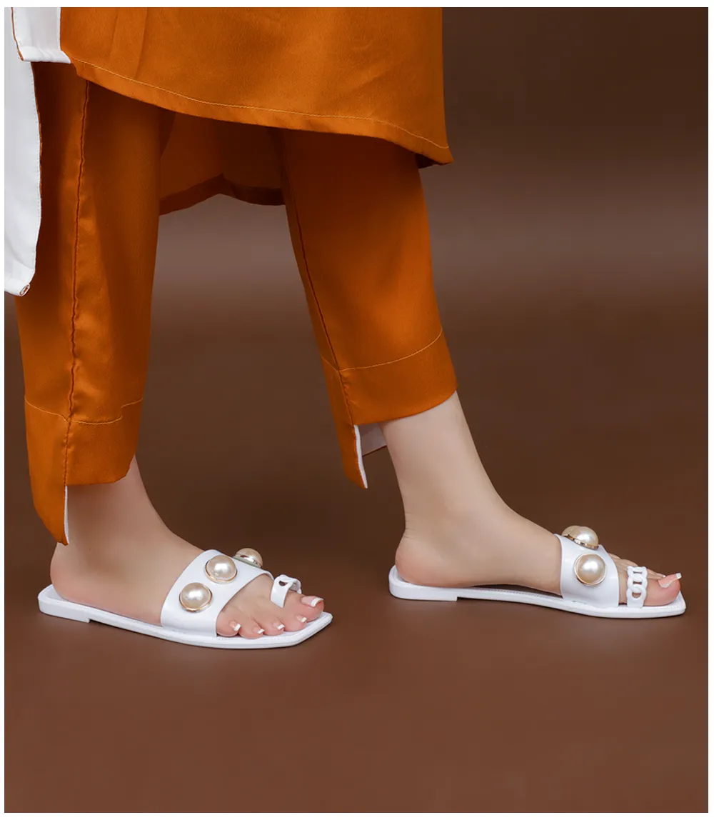 BW7107-WHITE-Women Casual Slipper