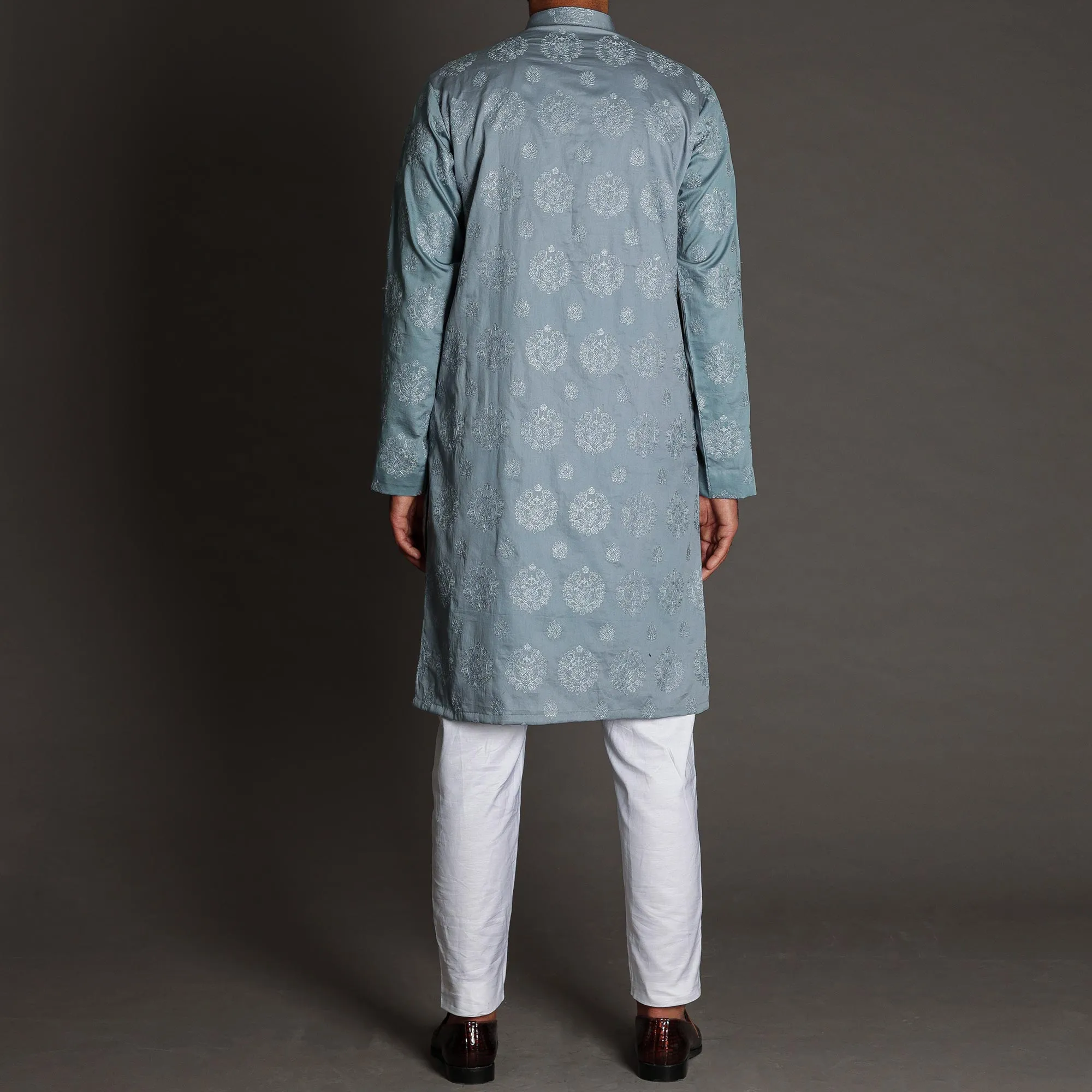 Charcoal Grey Embroidered Kurta