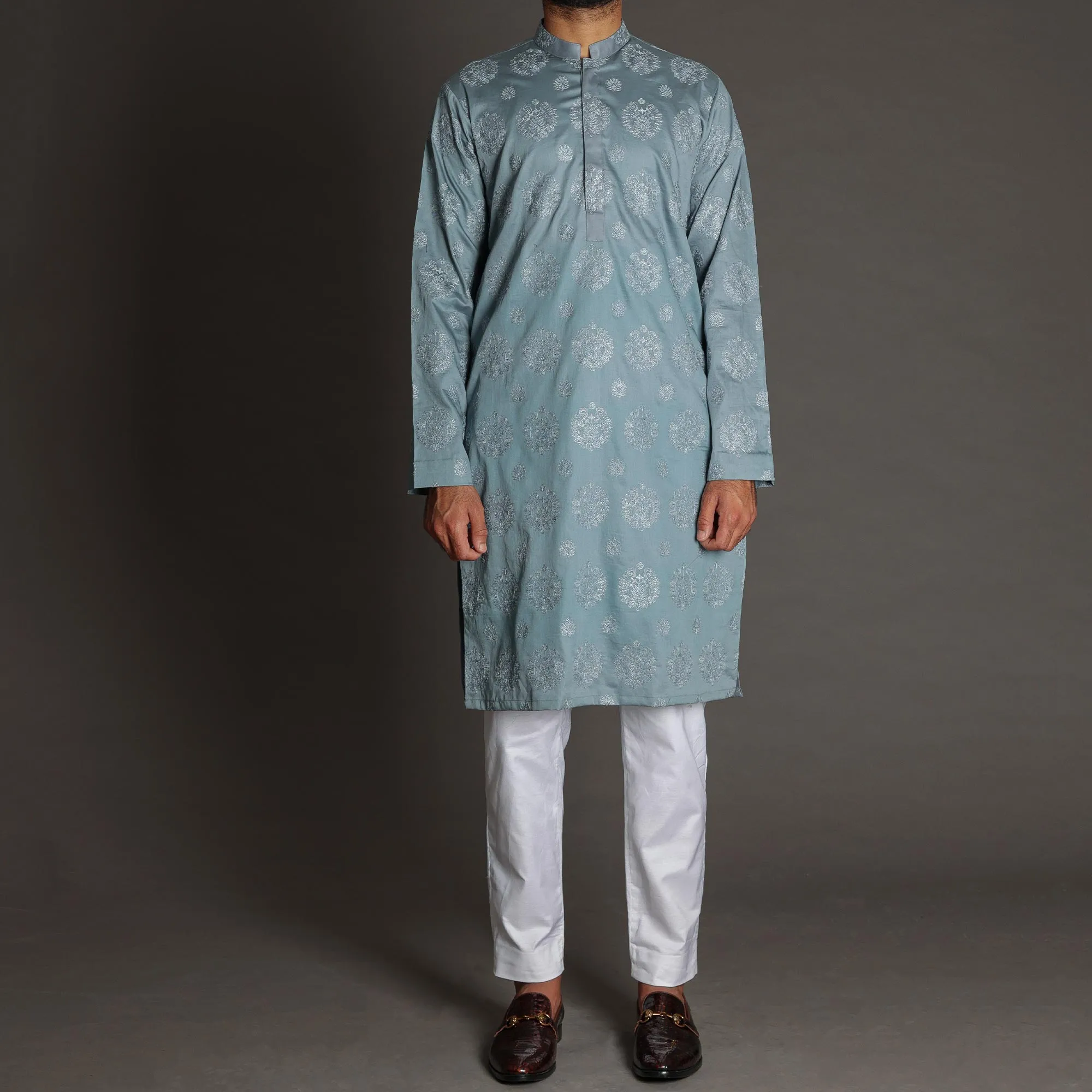 Charcoal Grey Embroidered Kurta