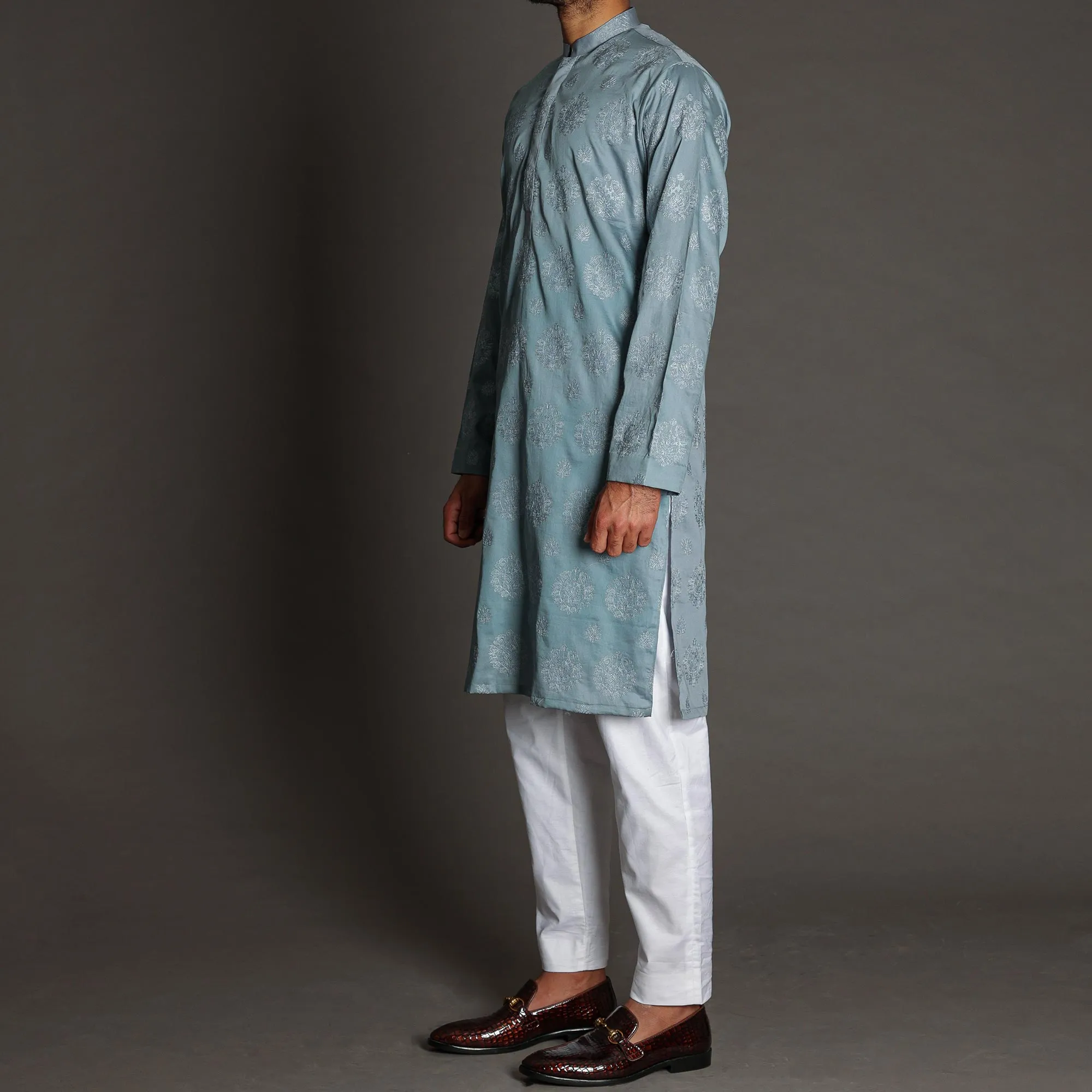 Charcoal Grey Embroidered Kurta