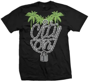 City On Lock - Chlorophyll Green on Black T-Shirt