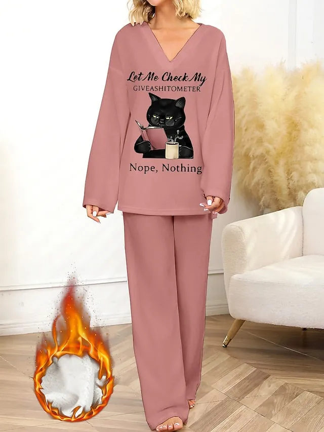 Cozy Cat Printed Pajama Sets for Women