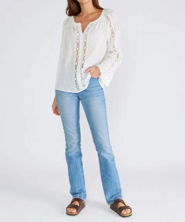 Crochet Floral V-Neck Blouse - White