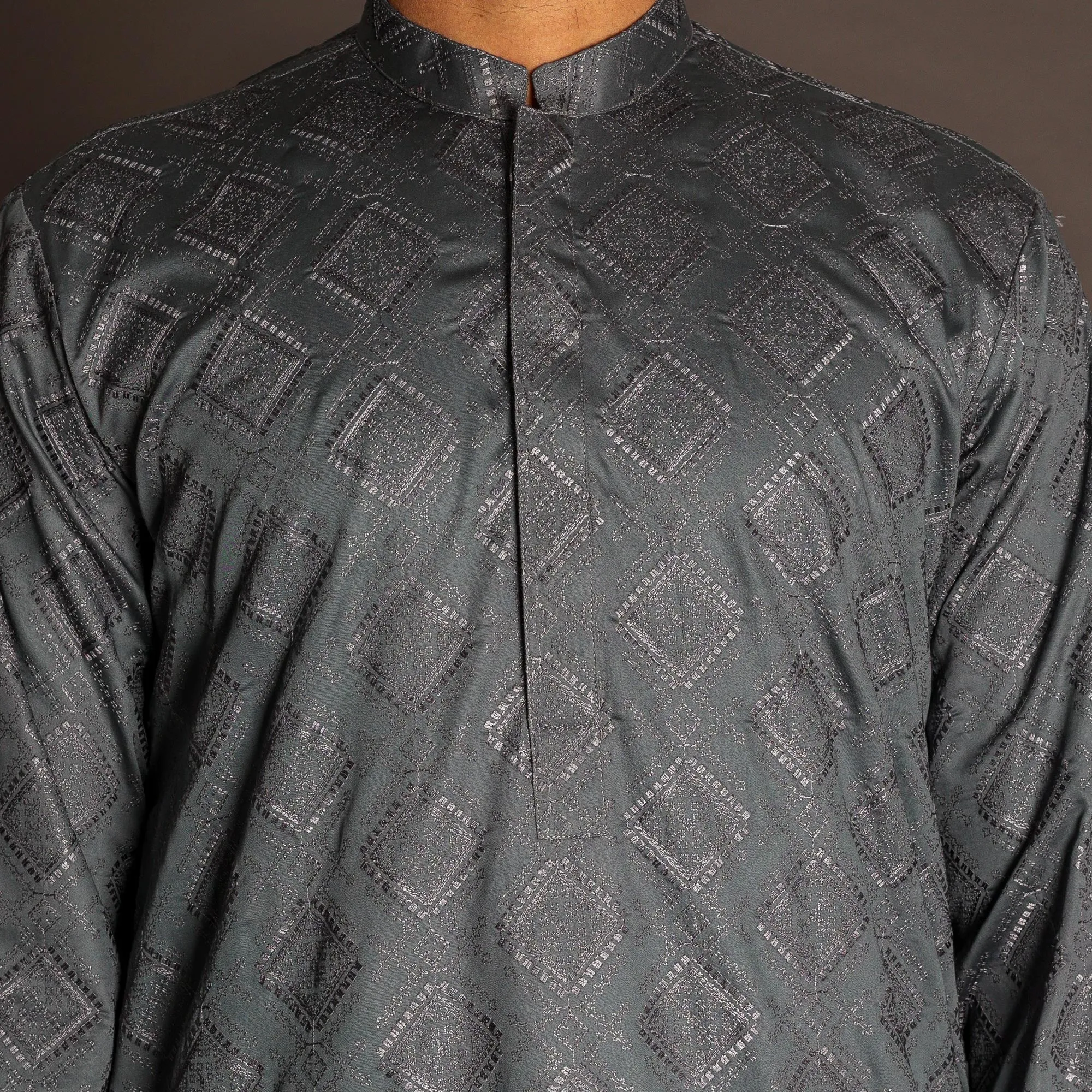 Dark Charcoal Grey Embroidered Kurta