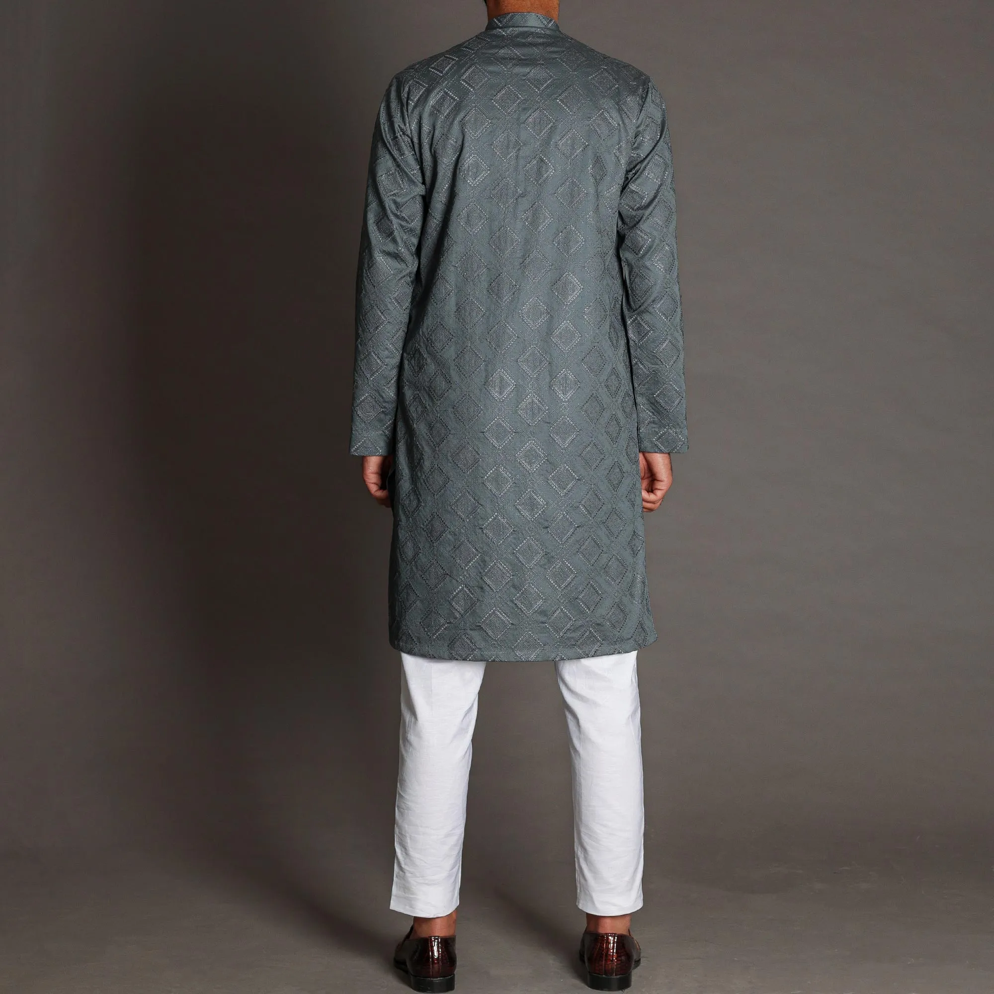 Dark Charcoal Grey Embroidered Kurta