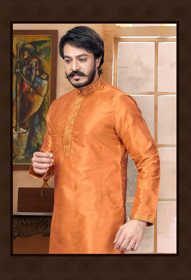 Designed Butti Embroidery Work Sherwani With Pant - Pale Orange