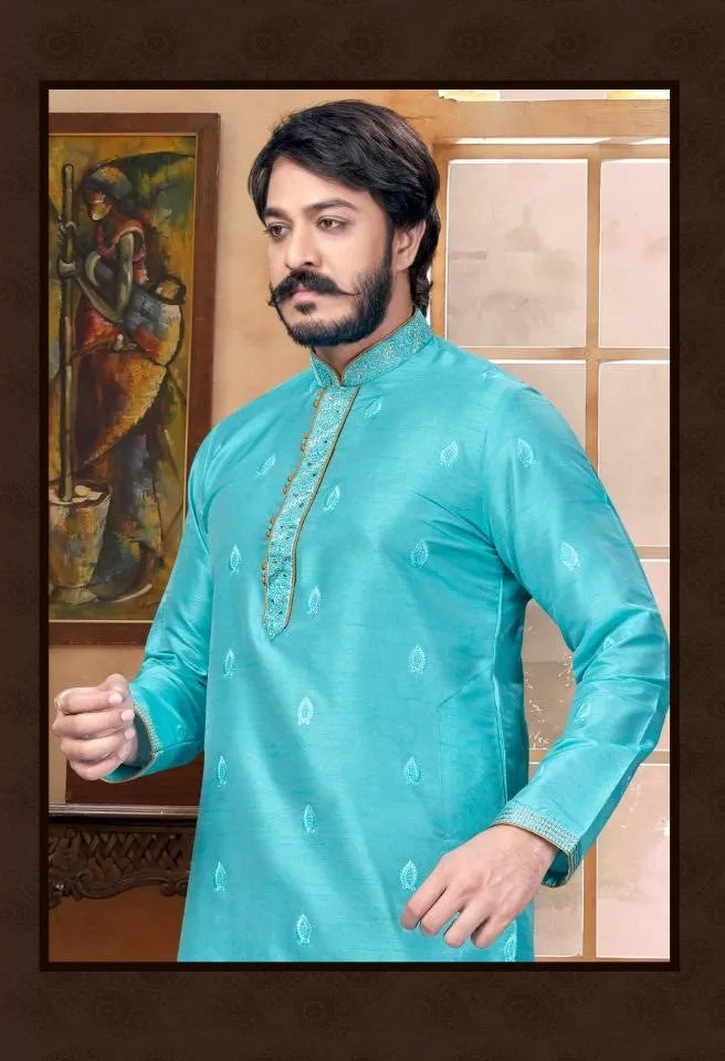 Designed Butti Embroidery Work Sherwani With Pant - Sky Blue