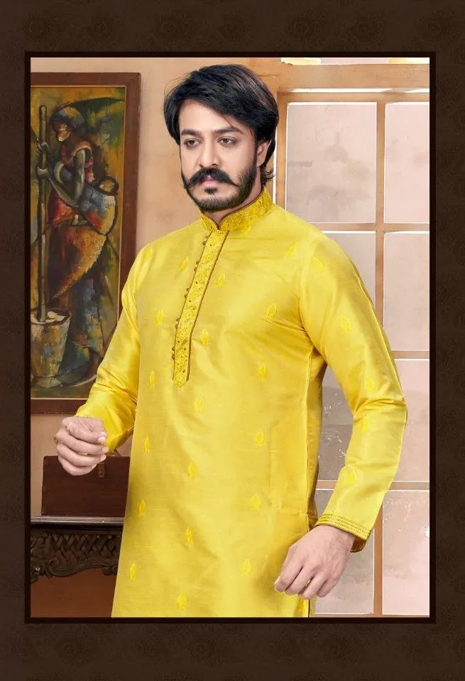 Designed Butti Embroidery Work Sherwani With Pant - Yellow