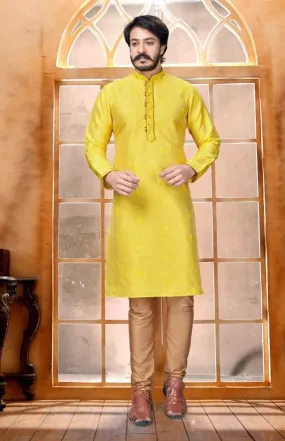 Designed Butti Embroidery Work Sherwani With Pant - Yellow