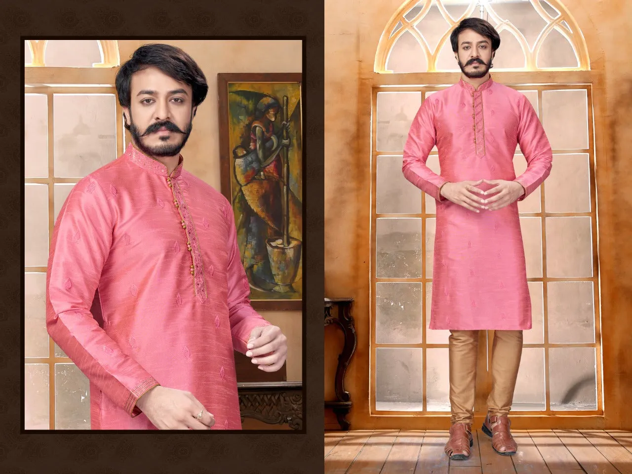 Designer Butti Embroidery Work Sherwani With Pant - Pink