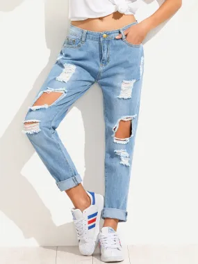 Distressed Irregular Jeans