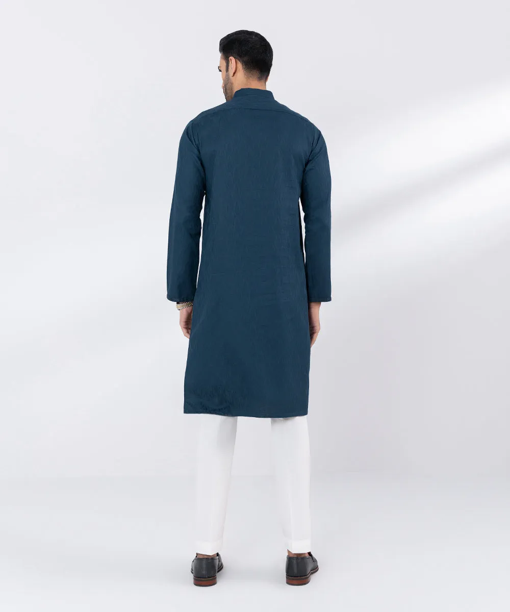 Embroidered Cotton Jacquard Kurta