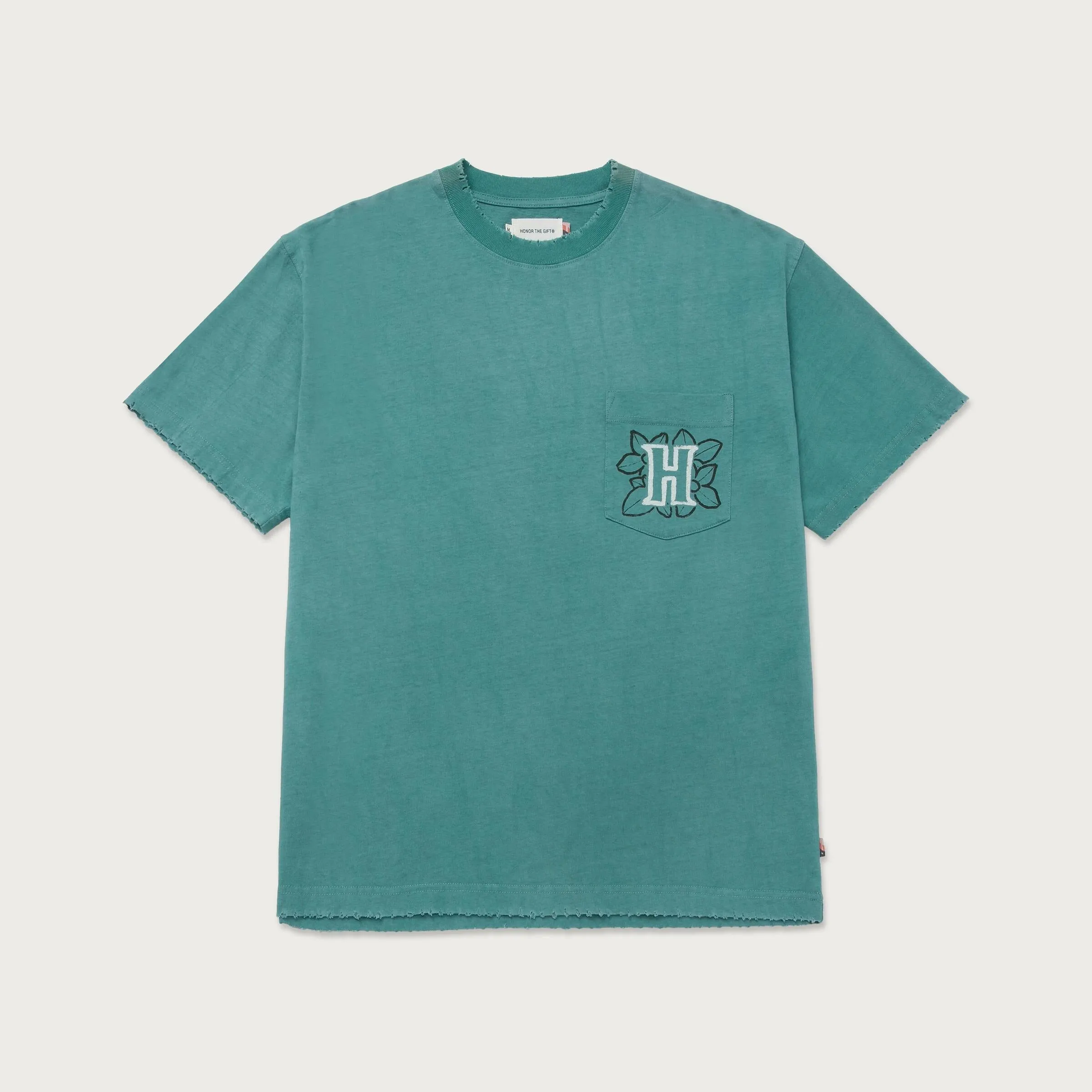 FLORAL POCKET SS TEE TEAL