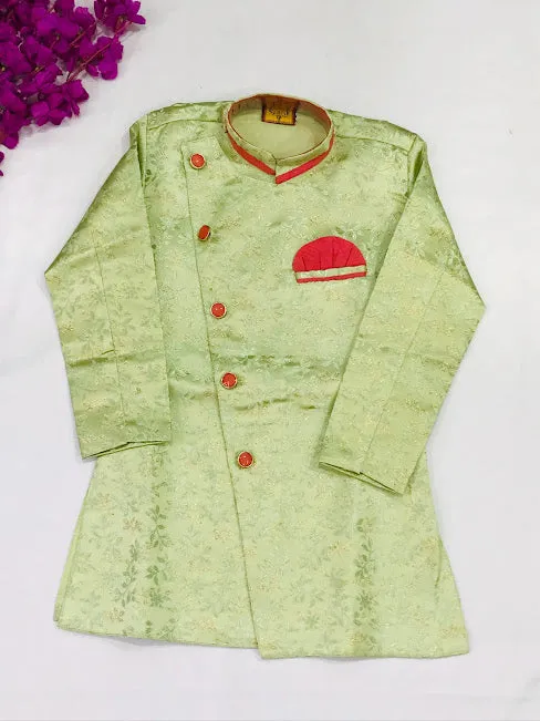 Gorgeous Light Green Color Ethnic Party Wear Boys Kurta With Pajama Sets