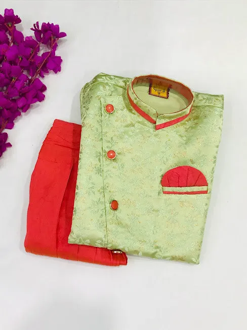 Gorgeous Light Green Color Ethnic Party Wear Boys Kurta With Pajama Sets