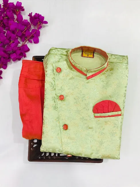 Gorgeous Light Green Color Ethnic Party Wear Boys Kurta With Pajama Sets