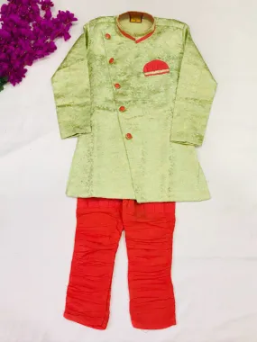 Gorgeous Light Green Color Ethnic Party Wear Boys Kurta With Pajama Sets