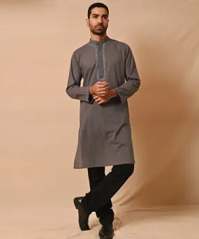 Grey handembroidered chikankari long kurta