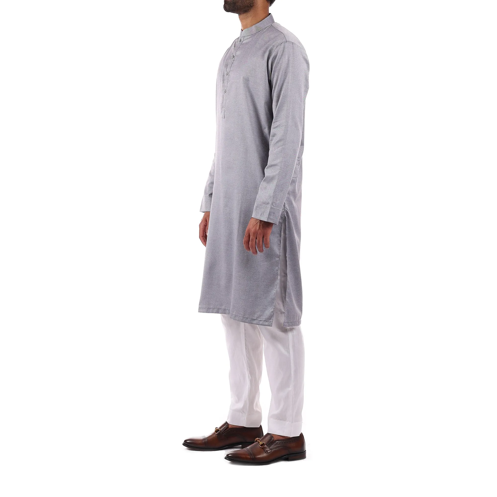 Grey Self Print Kurta