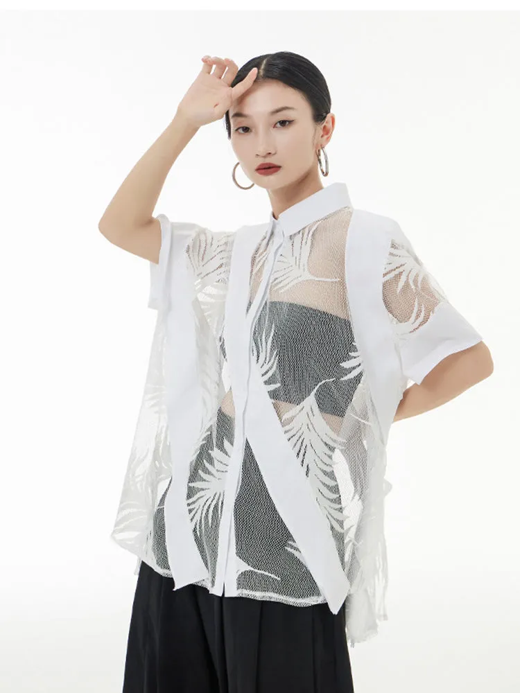 Hayato Sheer Leaf Blouse - White