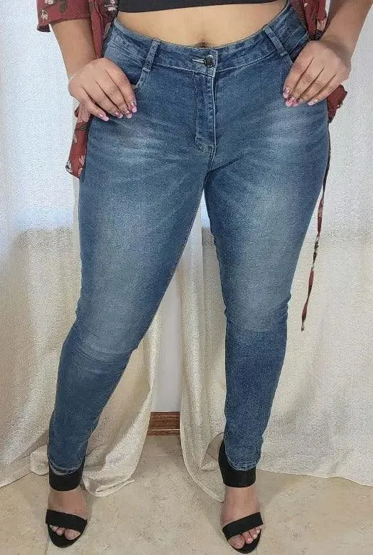 High Waist Skinny Jeans Washed Blue