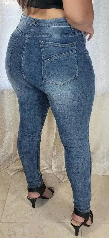 High Waist Skinny Jeans Washed Blue