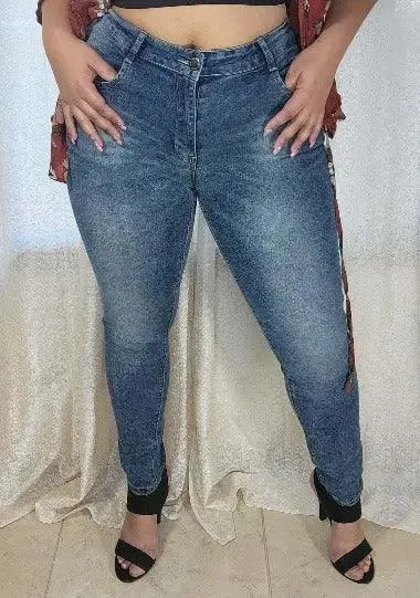 High Waist Skinny Jeans Washed Blue