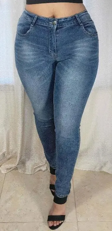 High Waist Skinny Jeans Washed Blue