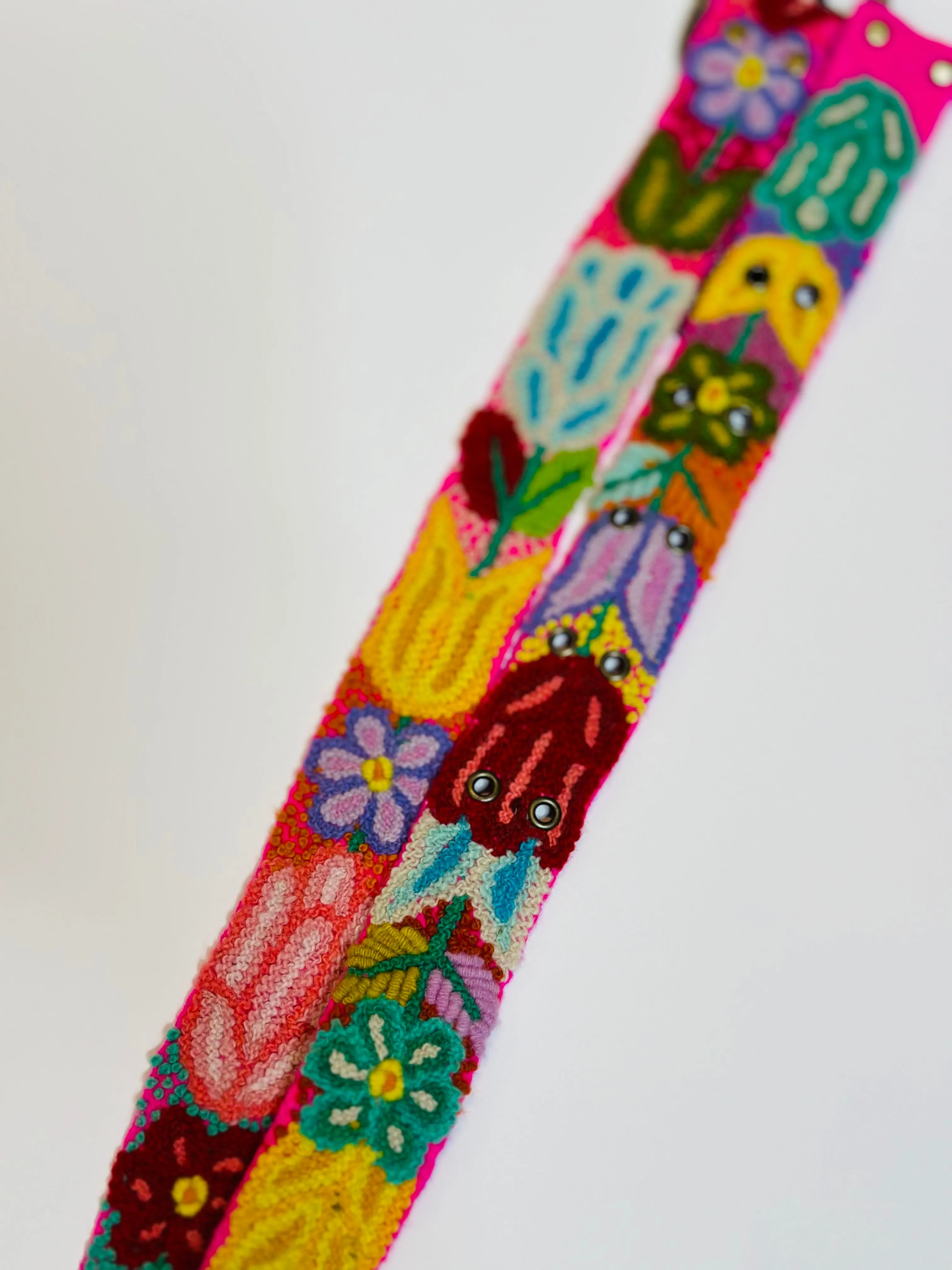 Hot Pink Hand Embroidered Belt