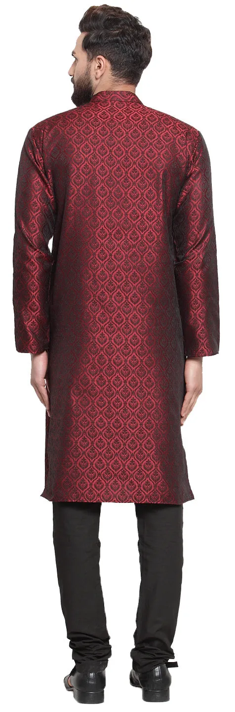 Indian Ethnic Jacquard Silk Men's Kurta Pyjama (Maroon)