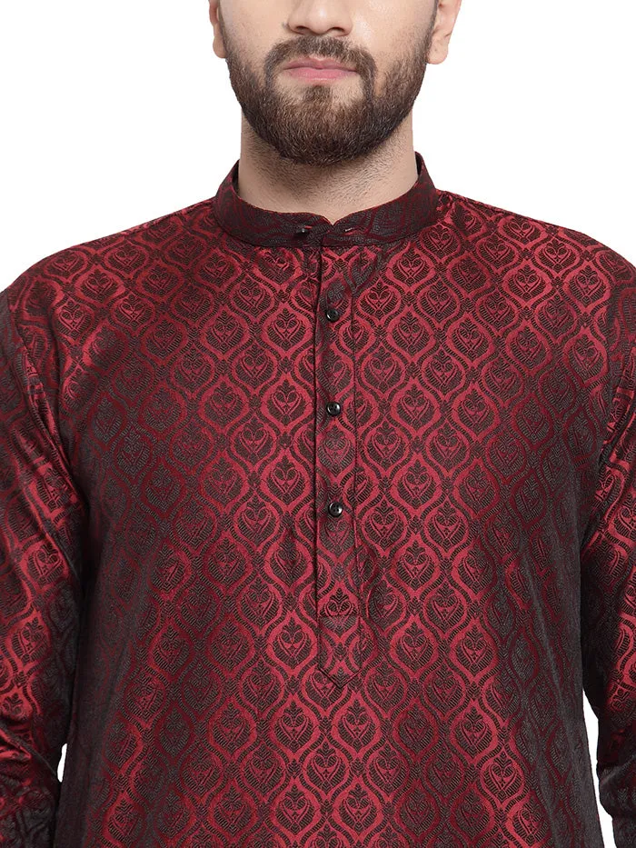 Indian Ethnic Jacquard Silk Men's Kurta Pyjama (Maroon)