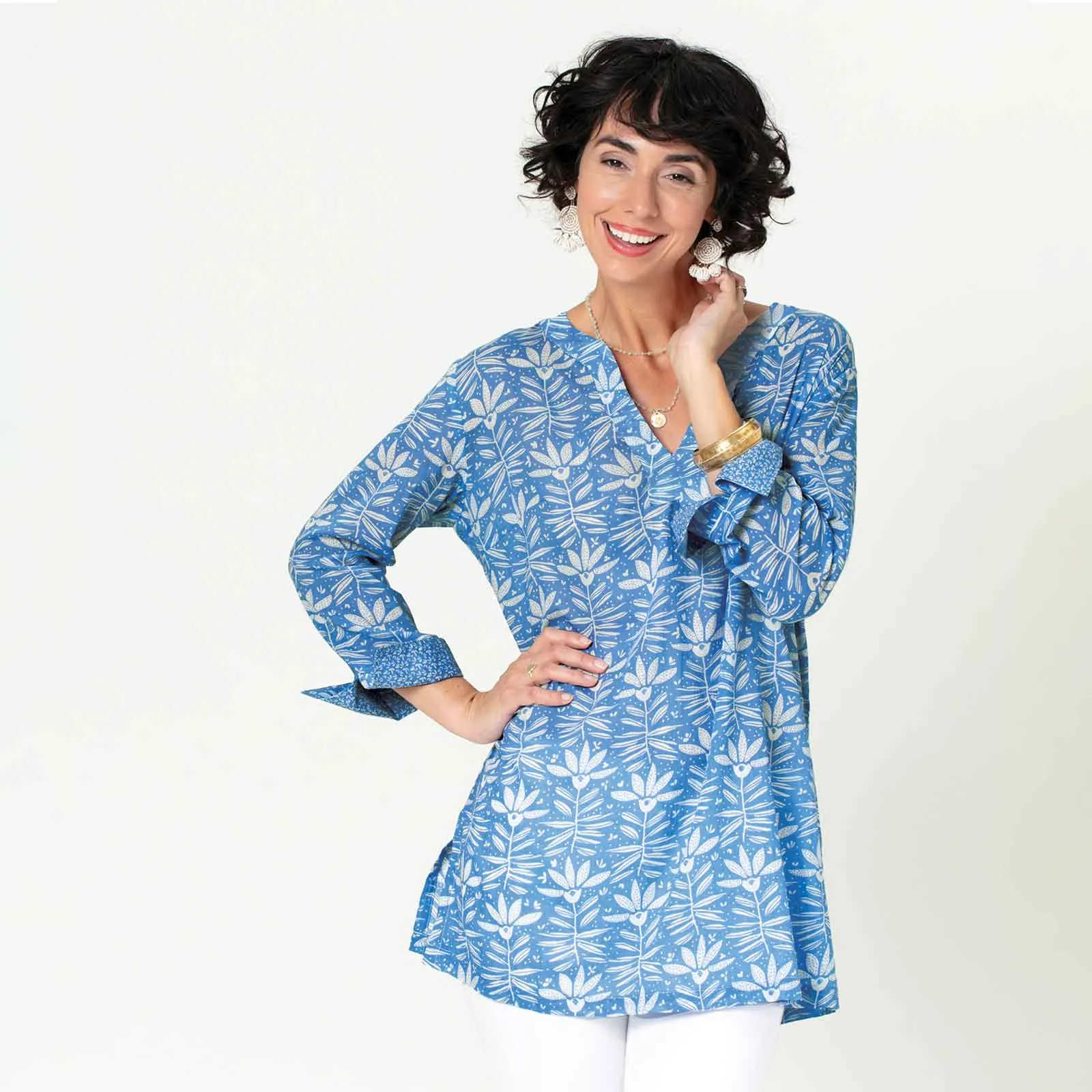 Iris Blue blu Cotton Kurta Tunic